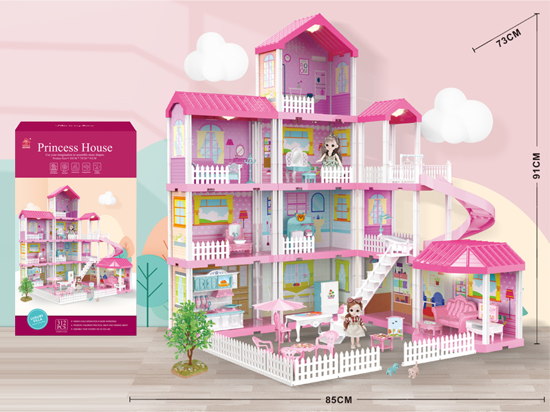 Self Decorated Villa With Light + 2PCS 6 Inch Doll