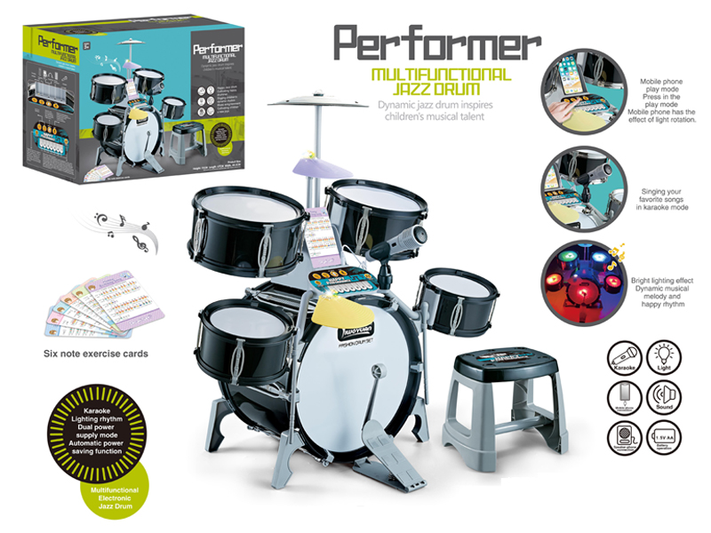 Buzzer Solid Black Jazz Drum With Light And Music