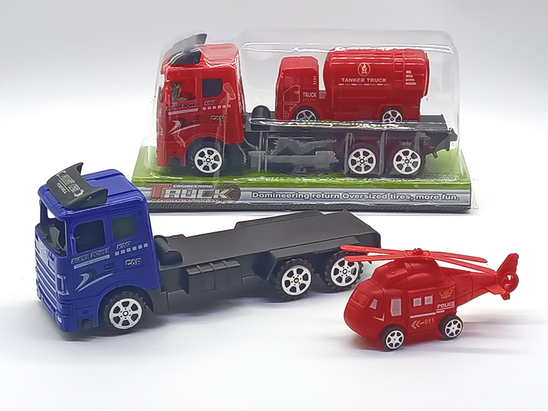 Friction Tractor Mounted Pull Back Fire Truck Aircraft