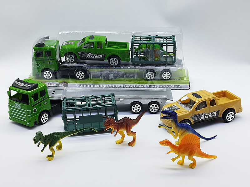 Friction Tractor Mounted Cage Dinosaur Slide Pickup