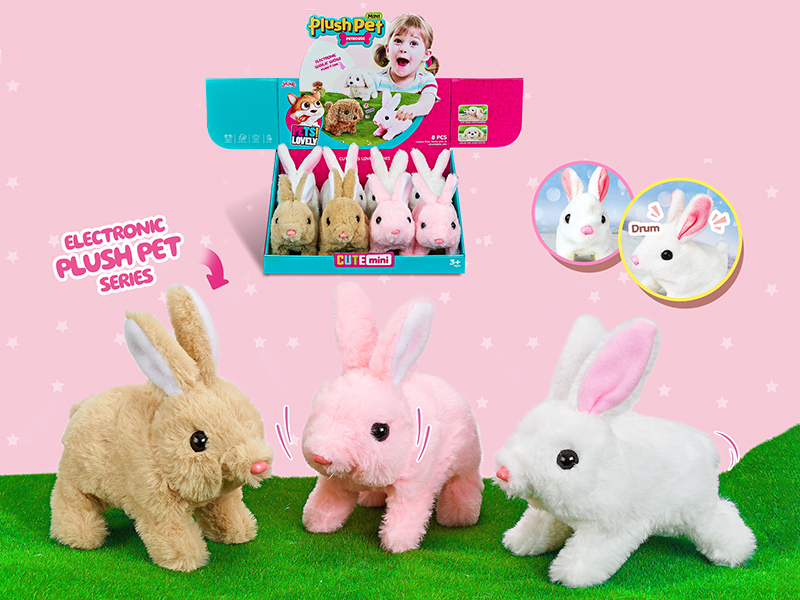 B/O Plush Pet Small Size Rabbit(3 Colors)8PCS