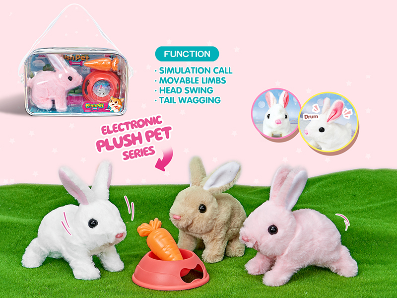 B/O Plush Rabbit + Shoulder Bag + Feeder Bowls + Carrot