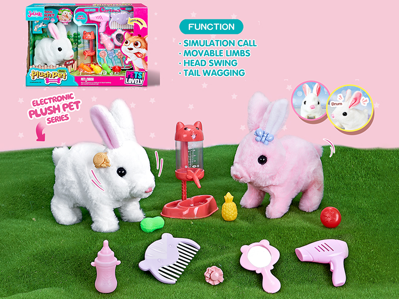 B/O Plush Middle Size Rabbit + Drinking Bottle + Care Set + Fruits And Vegetables