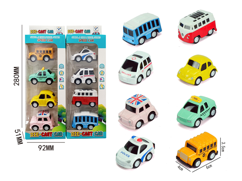 4Pcs Pull Back Alloy Bus