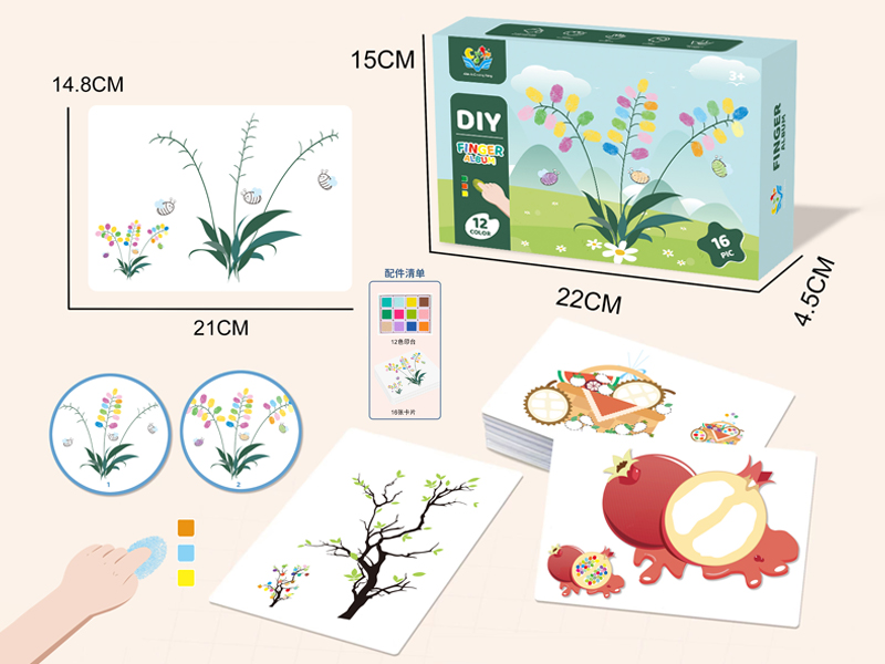 Finger Painting Flowers And Plants (12 Color Printing Stand+16 Picture Cards)