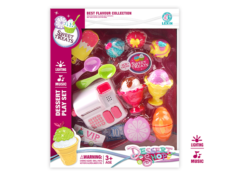 Cash Register With Light And Music + Ice Cream Set