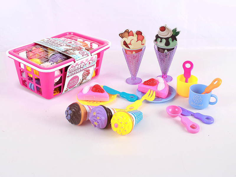 Hand Basket With Ice Cream, Cake,Tableware