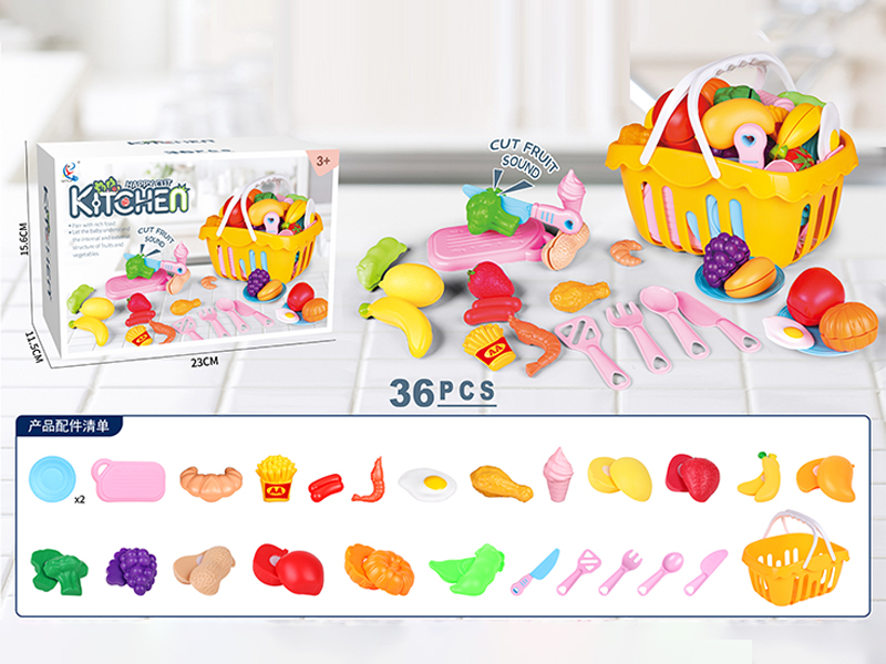 36PCS Cuttable Food+Storage Basket Toys