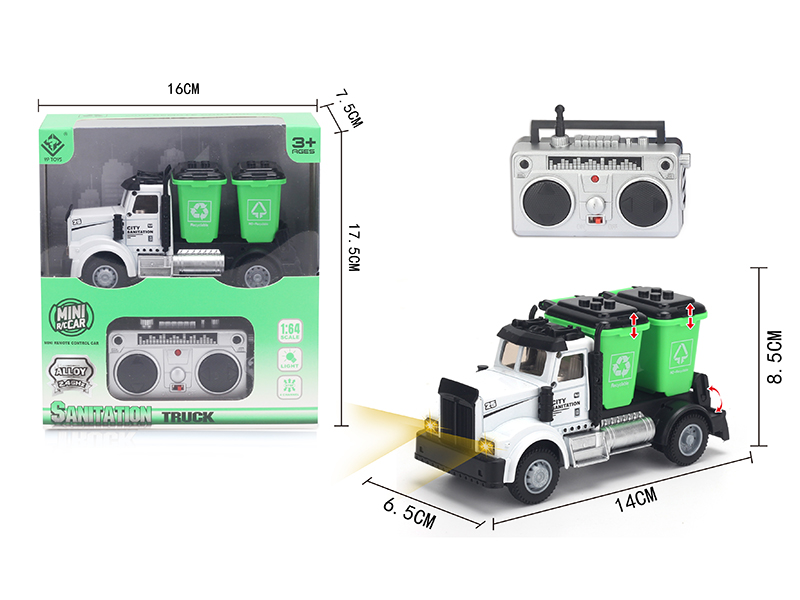 1:64 2.4G Remote Control Alloy Garbage Can Sanitation Truck