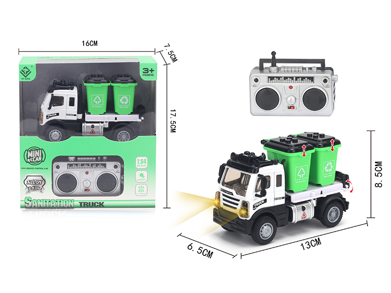 1:64 2.4G Remote Control Alloy Garbage Can Sanitation Truck