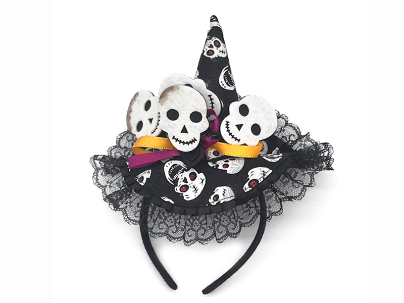 Witch Hat Hair Hoop With Skull Heads