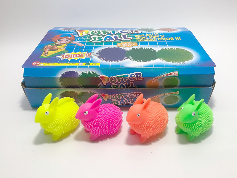 Flash Rabbit Puffer Ball Squeeze Toy 24pcs