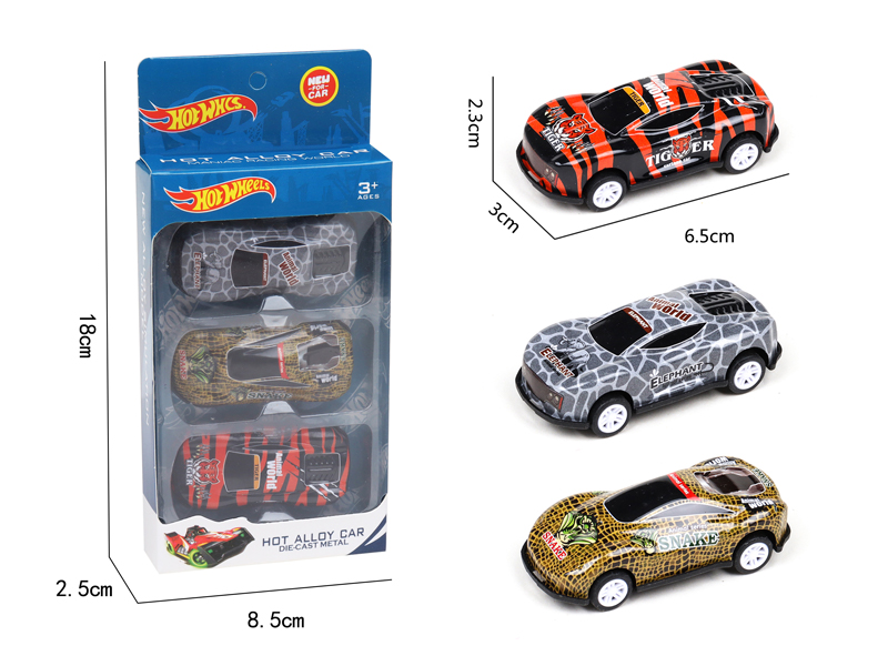 3Pcs Pull Back Iron Animal Car