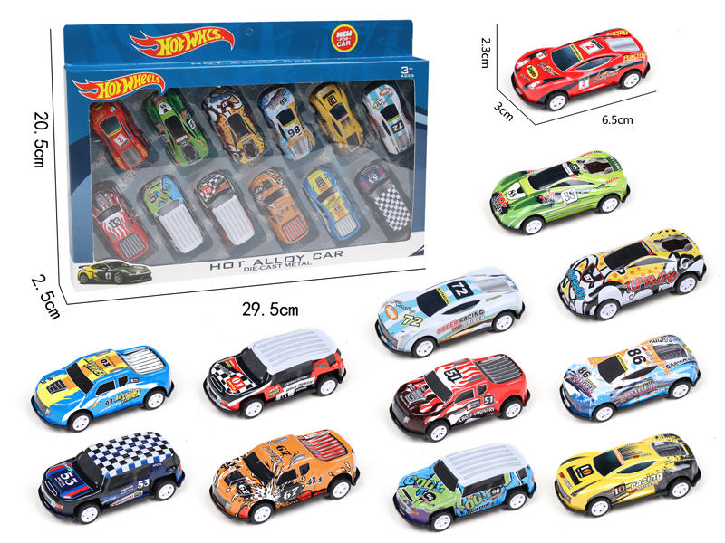 12Pcs Pull Back Iron Car
