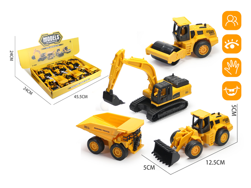 12PCS Pull Back Engineering Vehicle