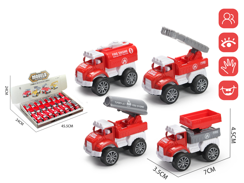 24PCS Pull Back Fire Engine