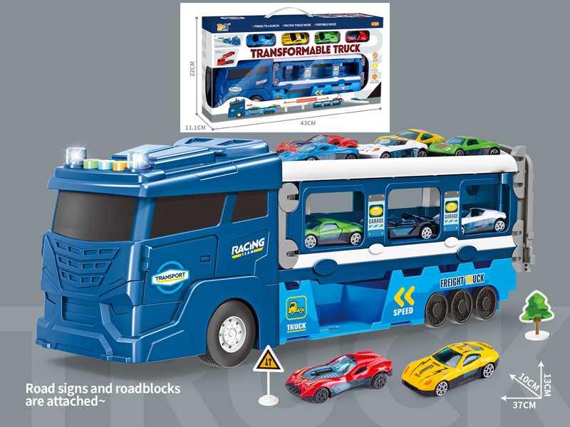 Friction European Style Short Nose Deformation Folding Trailer Ejection Track - With Sound And Light - Blue