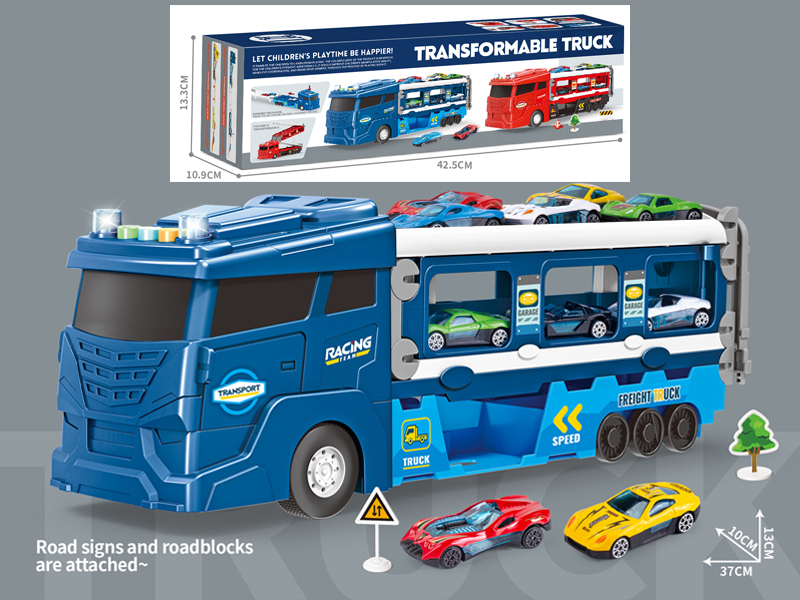 Friction European Style Short Nose Deformation Folding Trailer Ejection Track - With Sound And Light - Blue