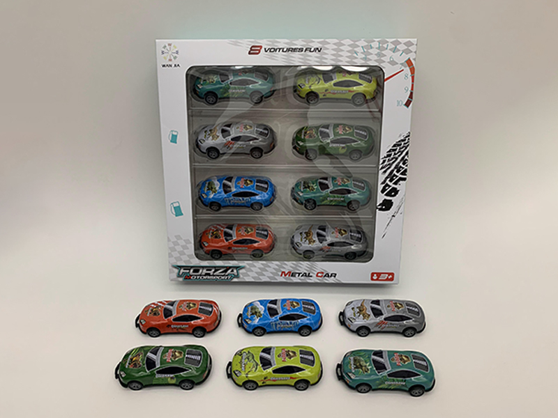 1:56 Pull Back Bouncing Bucket Animal Light Alloy Coupe 8Pcs