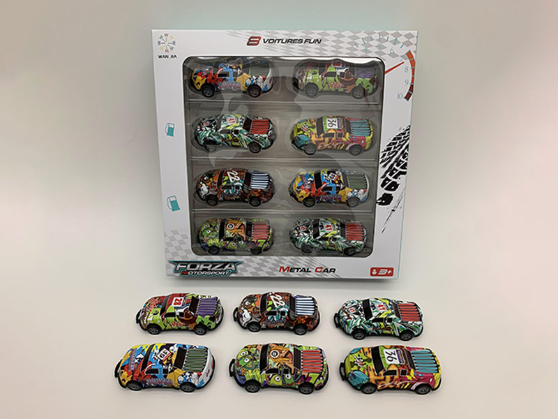 1:56 Pull Back Bouncing Tipping Bucket Light Alloy Graffiti Pickup Truck 8Pcs