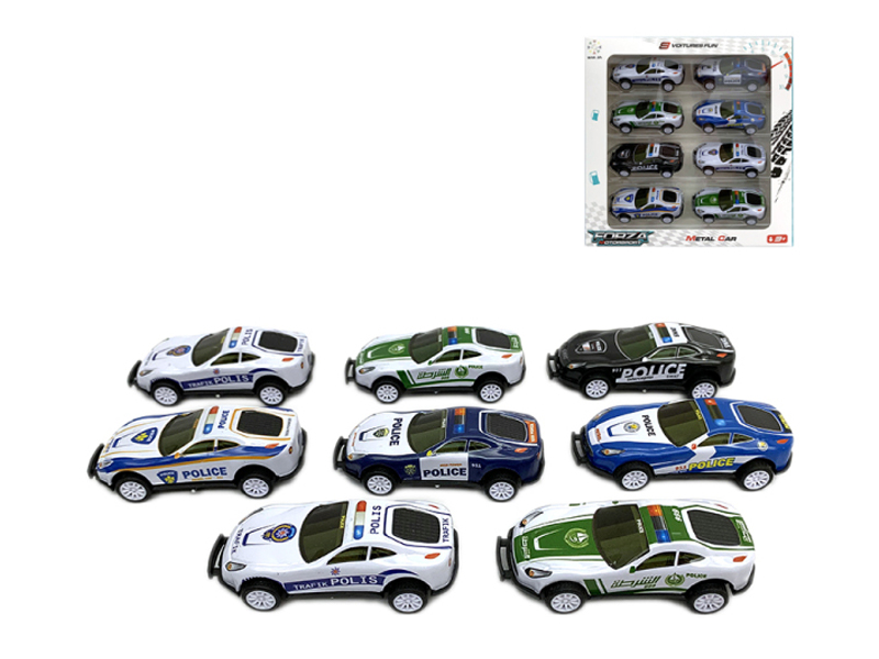 8Pcs Pull Back Bouncing Tipping Bucket Light Alloy Police Car