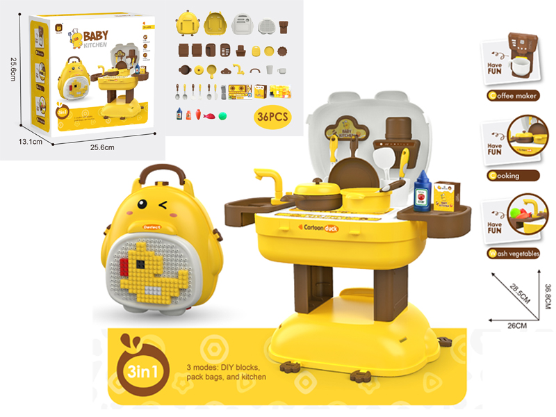 3-In-1 Tableware Deformation Building Block Backpack (Cartoon Theme) 36Pcs