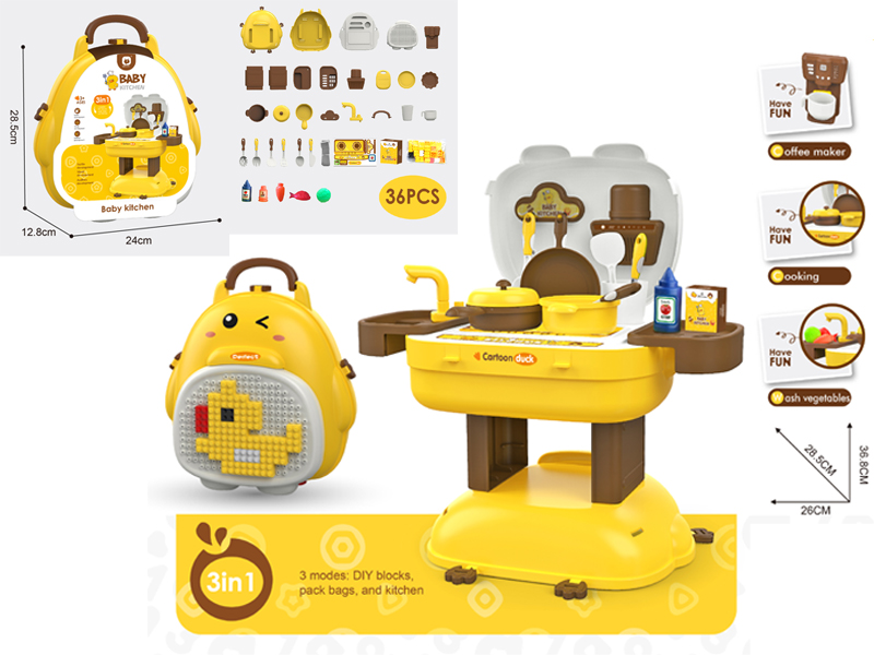 3-In-1 Tableware Deformation Building Block Backpack (Cartoon Theme) 36Pcs