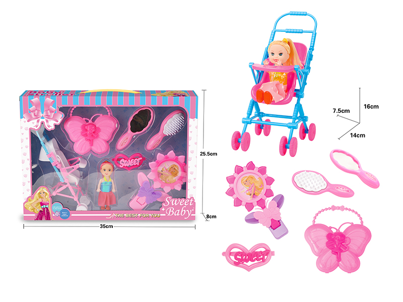 Stroller + Doll + Adornment Toys