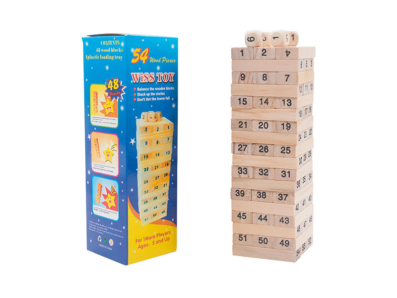 54Pcs Wooden Digital Children'S Puzzle Building Blocks (Small)