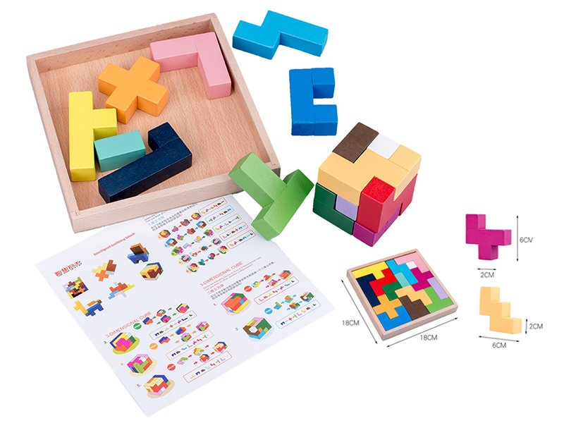 15Pcs Wooden Tetris Puzzle Building Blocks