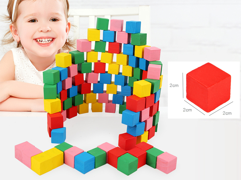 100Pcs Wooden Building Block Color Cube