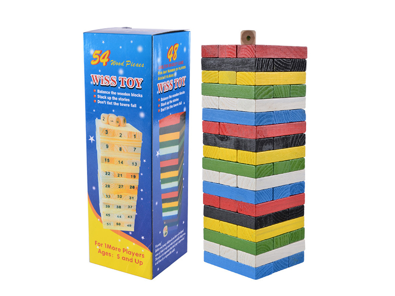 54Pcs Wooden Colorful Children'S Puzzle Building Blocks (Large)