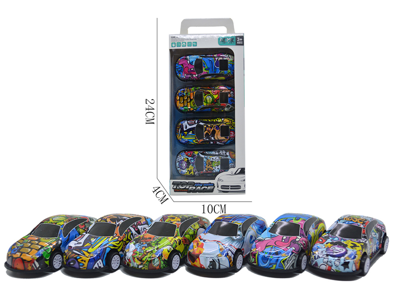 4Pcs 1:48 Alloy Iron Sheet Graffiti Pull Back Car