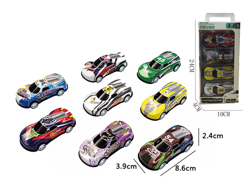 4Pcs 1:56 Alloy Sheet Racing Pull Back Car