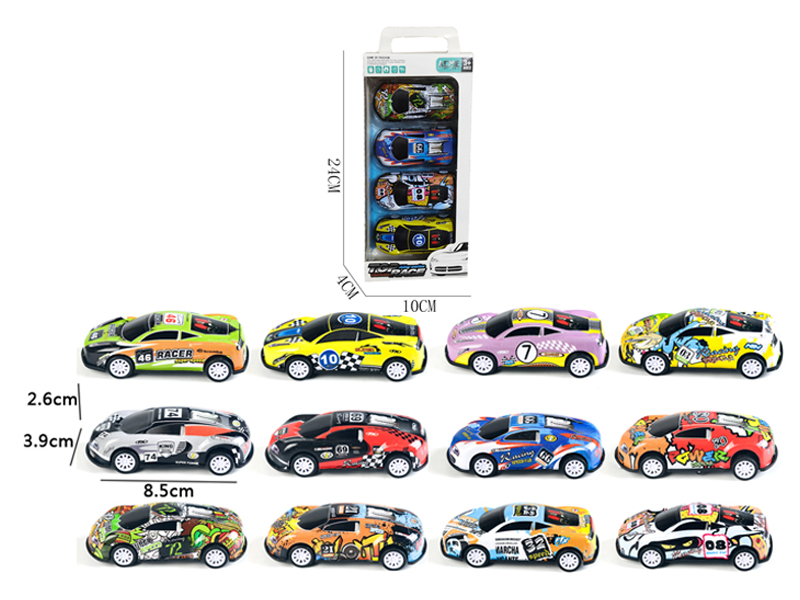 4Pcs 1:56 Alloy Sheet Racing Pull Back Car