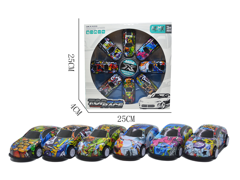 8Pcs 1:48 Alloy Iron Sheet Graffiti Pull Back Car