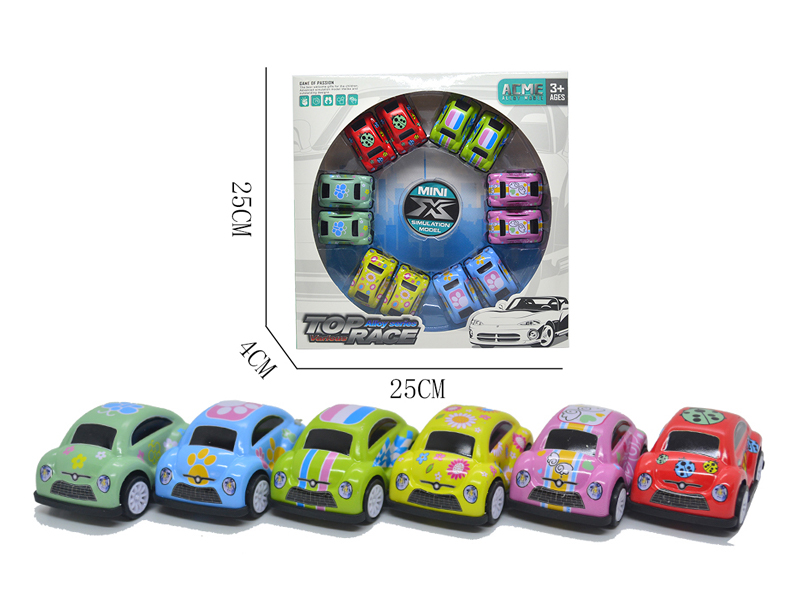 12Pcs 1:64 Q Version Beetle Alloy Sheet Pull Back Car