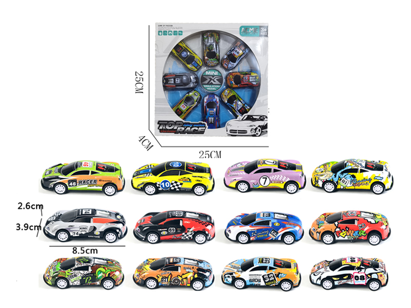 8Pcs 1:56 Alloy Sheet Racing Pull Back Car