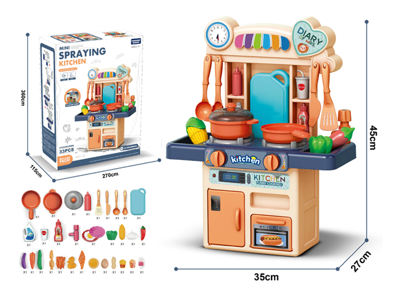 16Pcs Blue Dining Table, Kitchen Stove, Fruit And Vegetable Toys