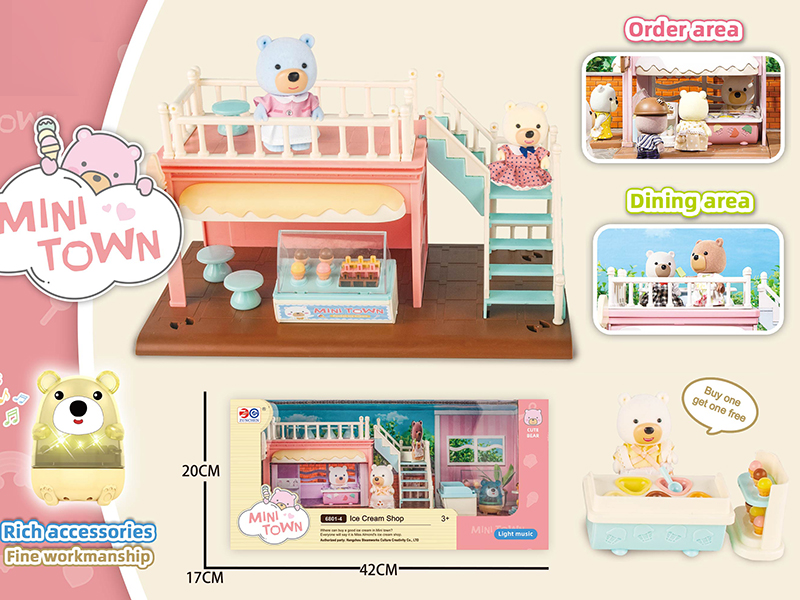 Ice Cream Shop(Light And Music + Flocking Pocket Bear)