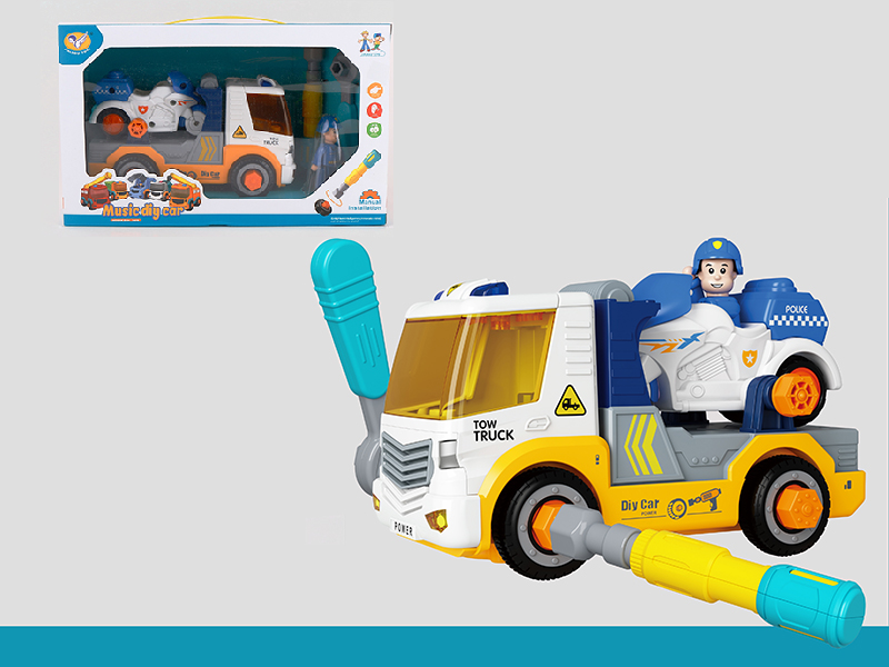 Manual Disassembly And Assembly Music Tow Truck(With Motorcycle)