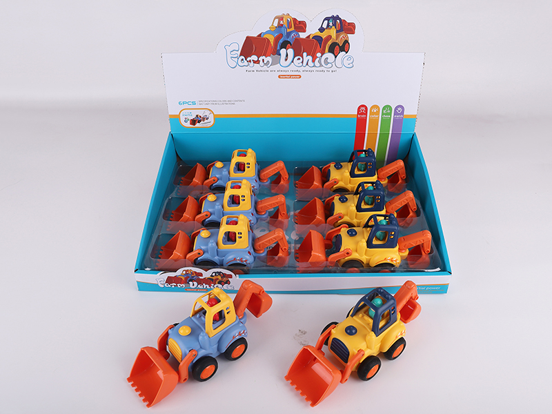 Cartoon Friction Farm Vehicle (Dual Purpose Bulldozer,Excavator)6pcs