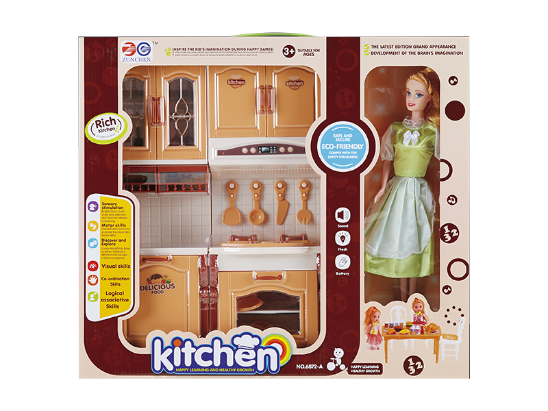 Combination Kitchen Cabinet With Light , Sound + Doll