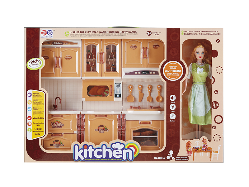 Combination Kitchen Cabinet With Light , Sound + Doll