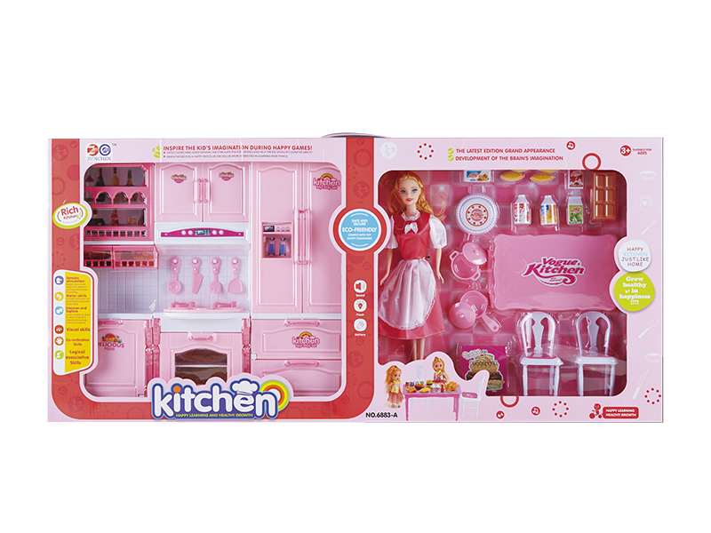 Combination Kitchen Cabinet With Light , Sound + Doll + Accessories
