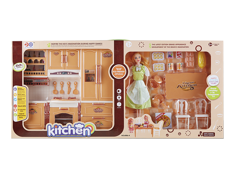 Combination Kitchen Cabinet With Light , Sound + Doll + Accessories