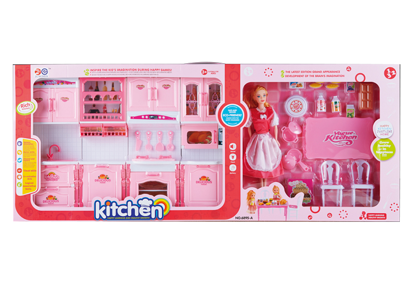 Combination Kitchen Cabinet With Light , Sound + Doll + Accessories