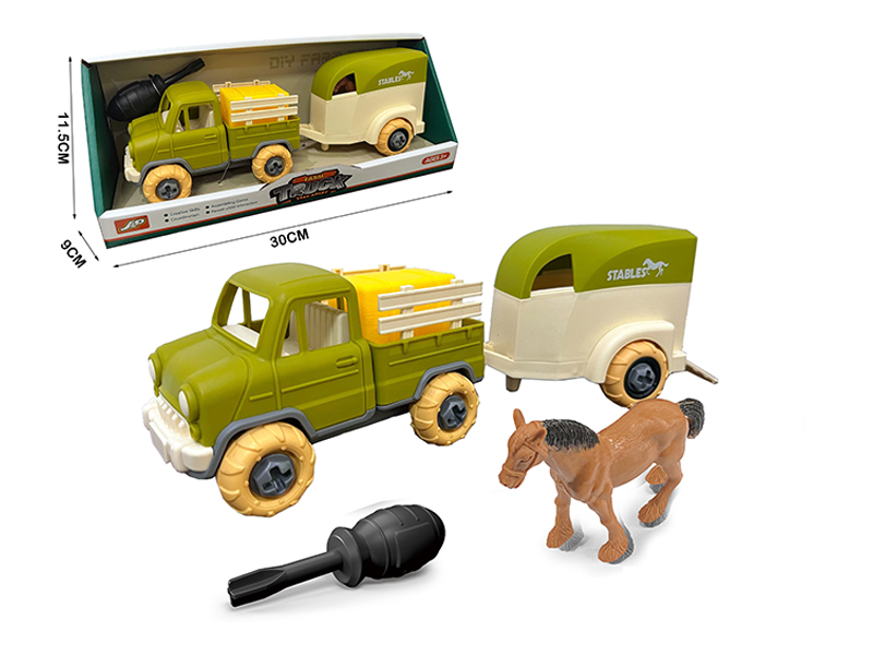 Assemblable Pickup Farm Car+Stable Car (With 1 Horse)