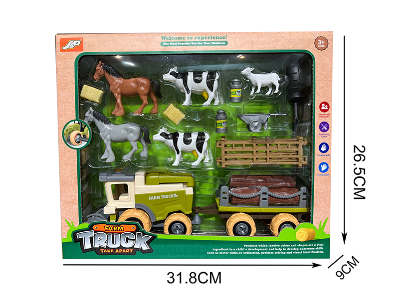 Assemblable Harvester Farmer'S Cart Farm Set