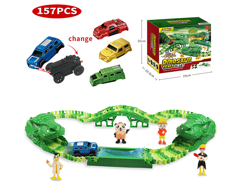 157PCS Cross Country Color Dinosaur Assembly Track B/O Car
